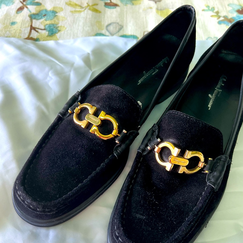 Salvatore Ferragamo Black Suede Loafers Size 9N